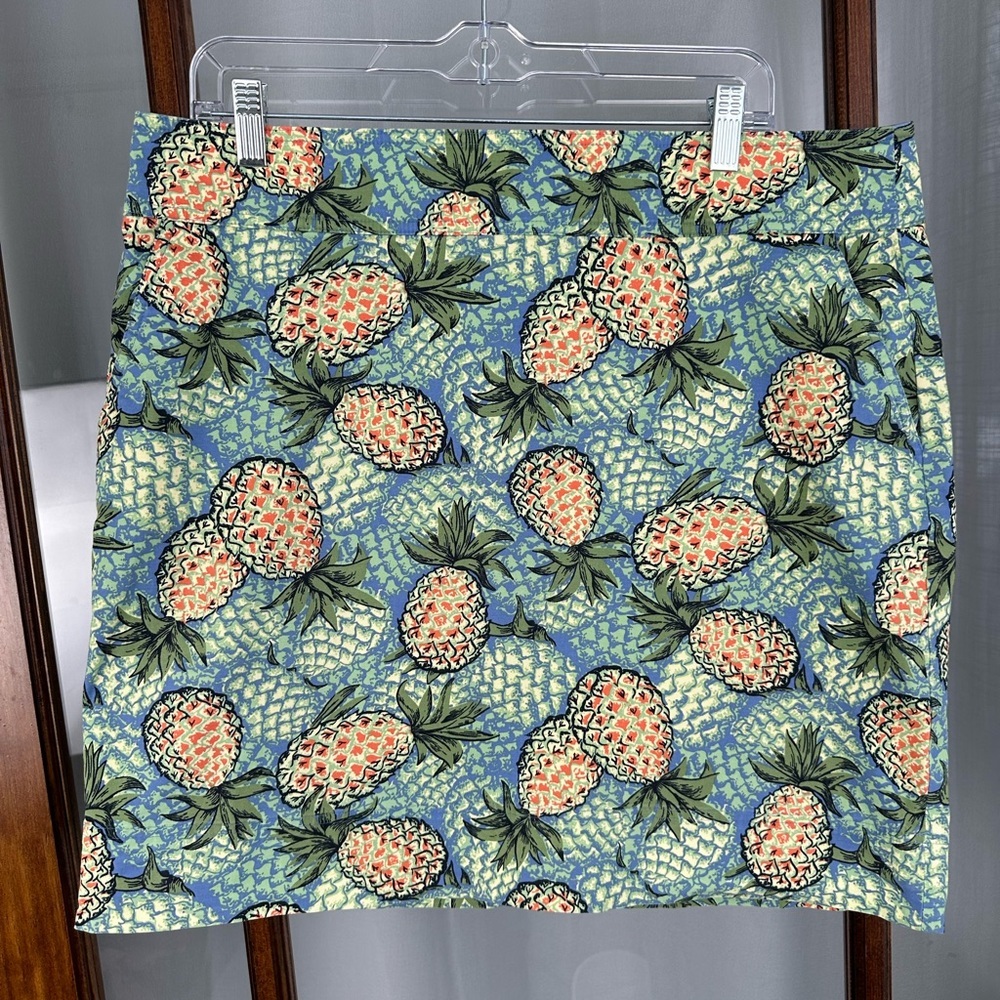 Talbots Skirt‎ 16 Pineapple Print Stretch Cotton Pencil Zipper Pockets Tropical